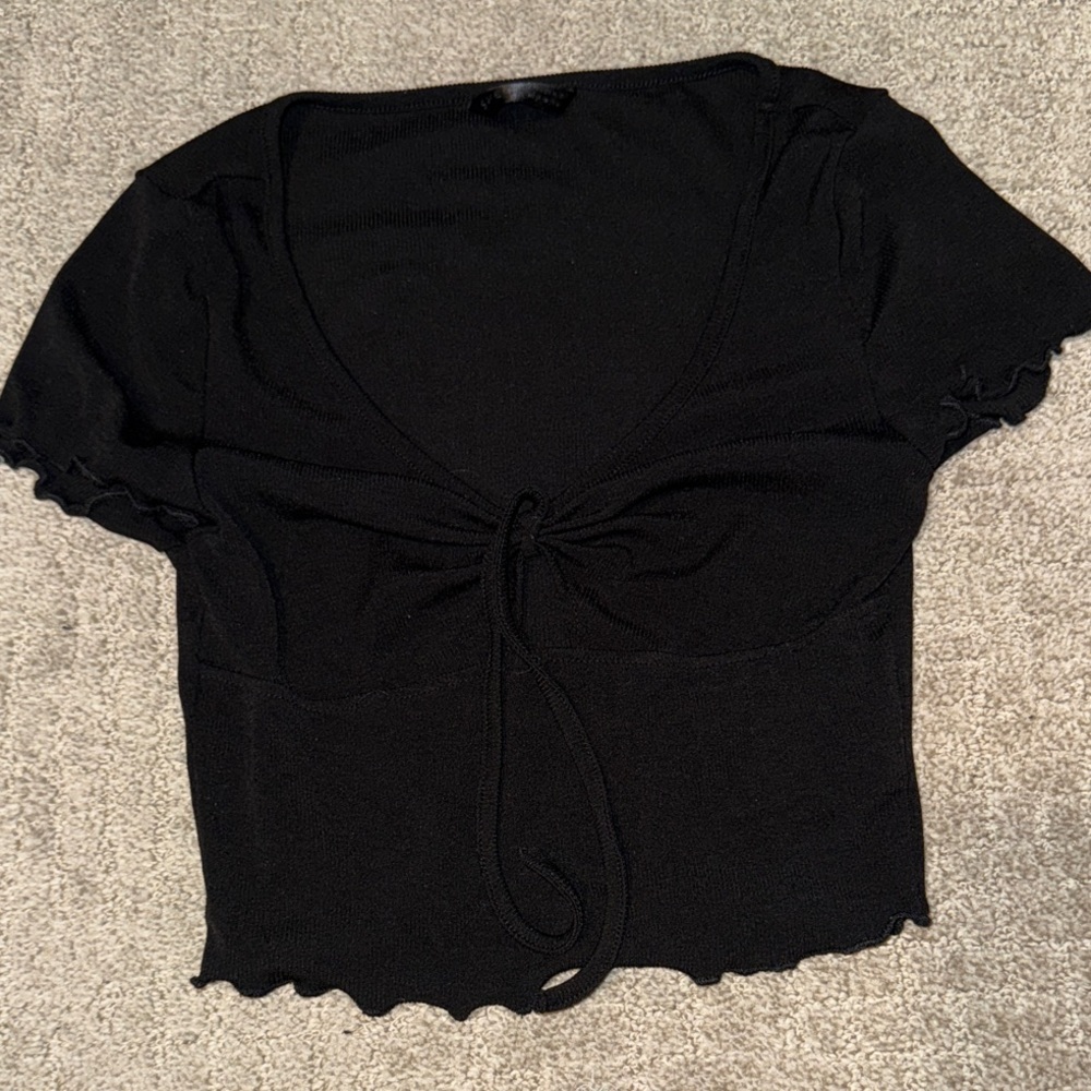 SHEIN Black Ruched Tie-Front Blouse